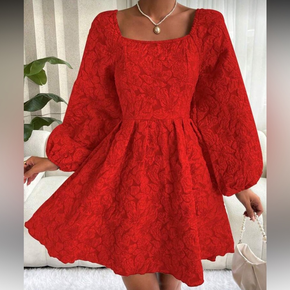 SHEIN Red Floral Textured Dress